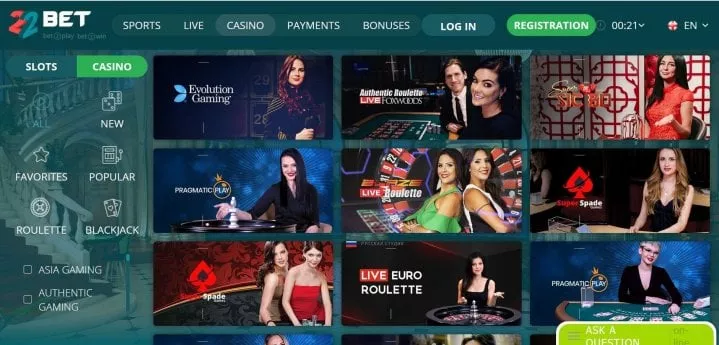 22bet kazino TOC 8